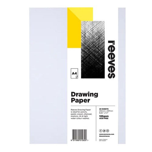 JAS-0409980 - REEVES CARTRIDGE PAPER A4 135gsm 20 Sheets